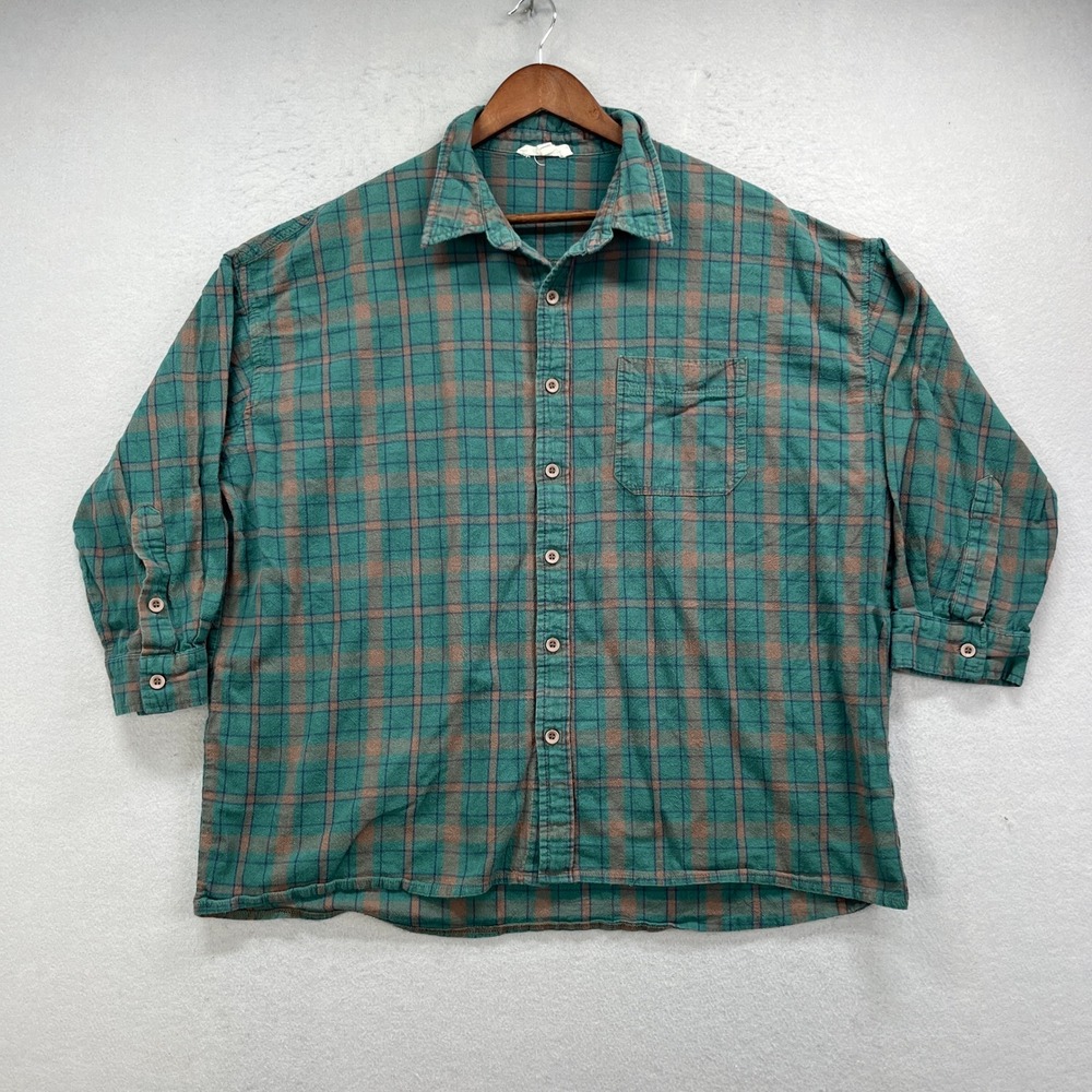 Grade & Gather Flannel Shirt Womens S/M Green Plaid Oversized Cabincore Rustic